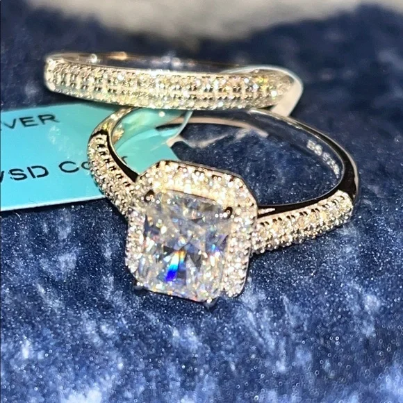 Moissanite Sterling Silver Ring Set - Picture 2 of 5